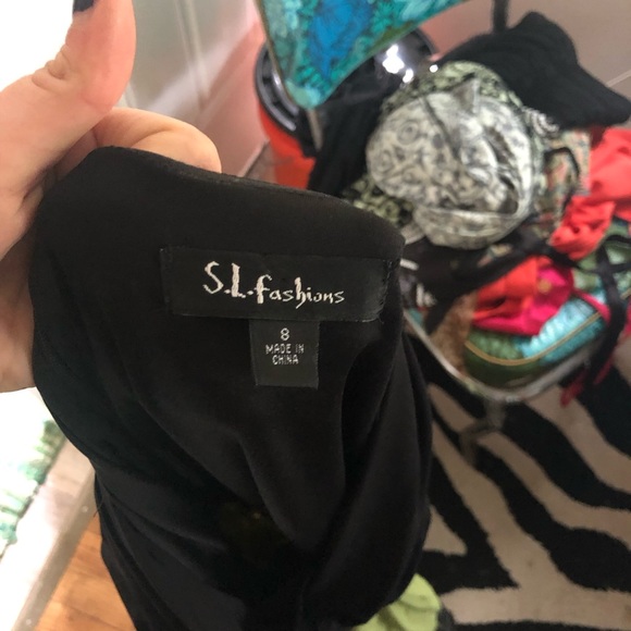 VTG Y2K SemiFormal Whimsigoth Grunge Fairy Black+Sage Midi Skater Dress Size M - Picture 7 of 16